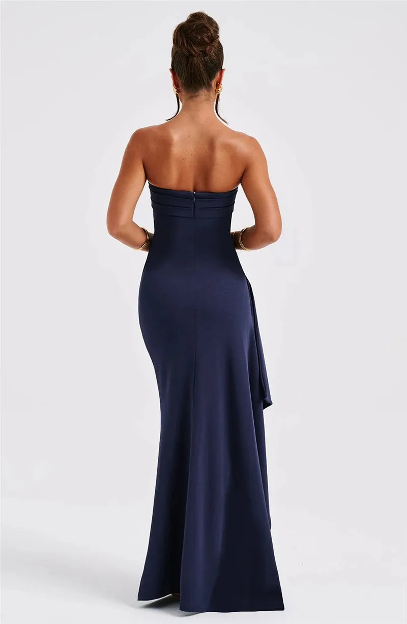 Mozision-Robe longue dos nu sans bretelles pour femme, robe maxi à fente haute, mode féminine, épaules dénudées, boîte de nuit, fête, élégante