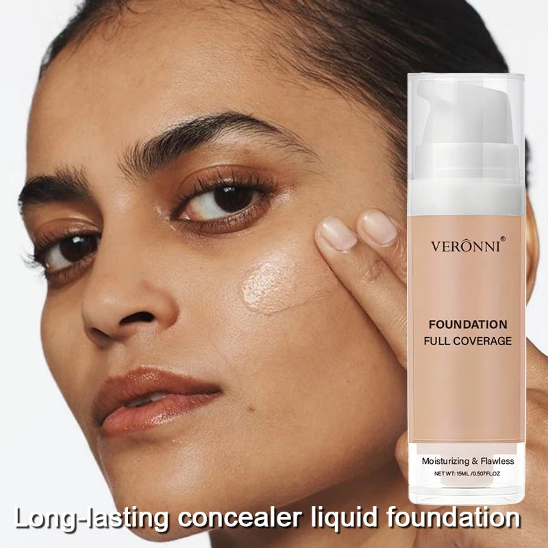 Kit de maquillage pour le visage, 3 pièces, comprend un fond de teint liquide à couverture complète de 15ml, primaire de maquillage hydratant et une poudre libre, résistant à la sueur
