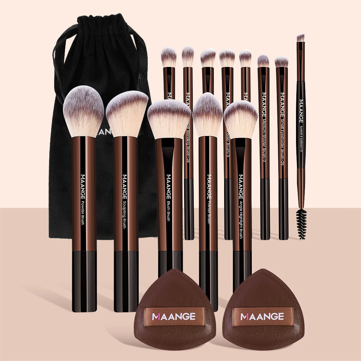 MAANGE 15 pièces outil de maquillage 13 pièces pinceaux de maquillage ensemble fond de teint poudre Blush fard à paupières brosse 2 pièces coussin d'air bouffée beauté mélange