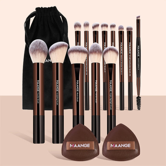 MAANGE 15 pièces outil de maquillage 13 pièces pinceaux de maquillage ensemble fond de teint poudre Blush fard à paupières brosse 2 pièces coussin d'air bouffée beauté mélange