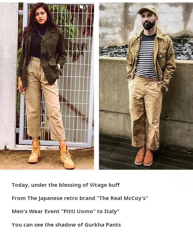 Pantalon Gurkha Homme MADEN - Cargo Vintage Coton Taille Haute Kaki - Lencensa 