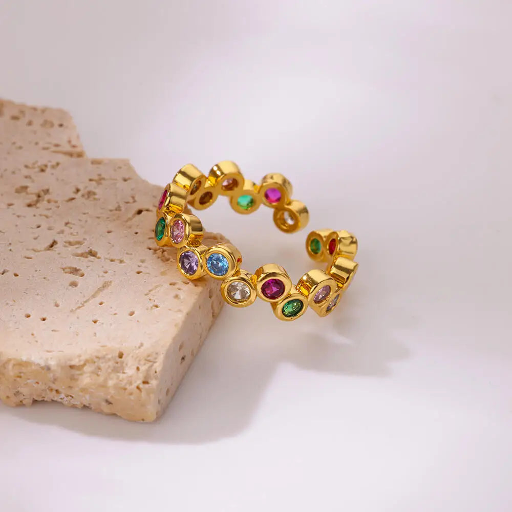 Bague Zircon Dorée Acier Inoxydable - Style Y2K Tendance 2025