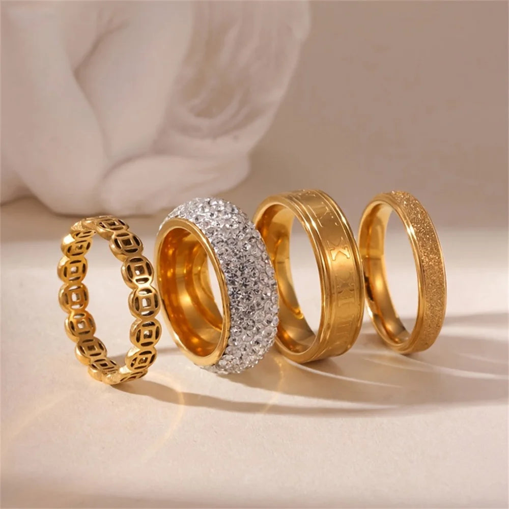 Bague de luxe en acier inoxydable pour femmes, ensemble de trois pièces en Zircon, accessoire de doigt classique à la mode, bijoux cadeaux féminins