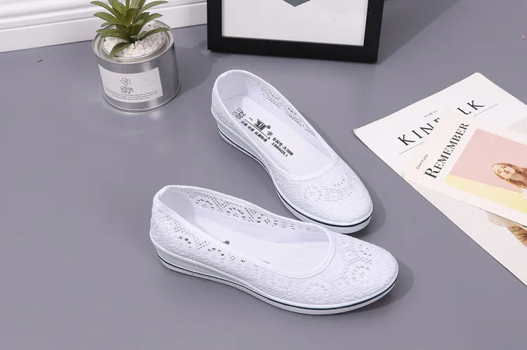 Chaussures Femme Blanches en Dentelle - Baskets Plates Respirantes Été