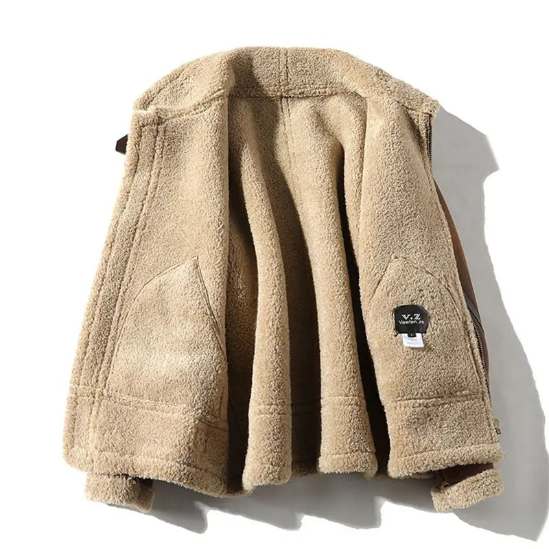 Veste Daim Premium Lencensa - Hiver Fausse Peau Mouton Moto - Qualité Exceptionnelle Vintage