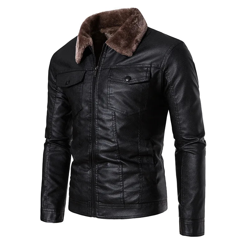 Veste Motard Lencensa - Cuir PU Vintage Doublure Velours Homme Automne