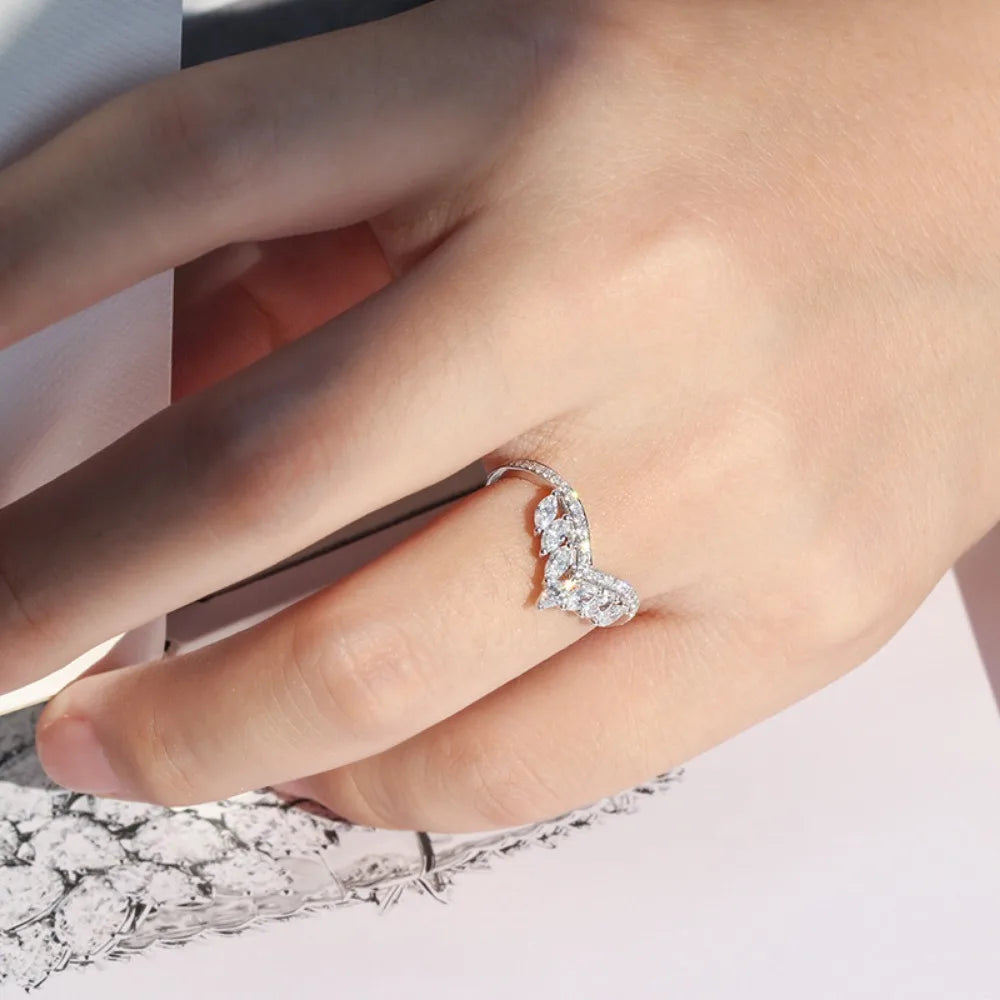 Bague Fiançailles V Or Blanc 18K - Marquise Zircone Empilable