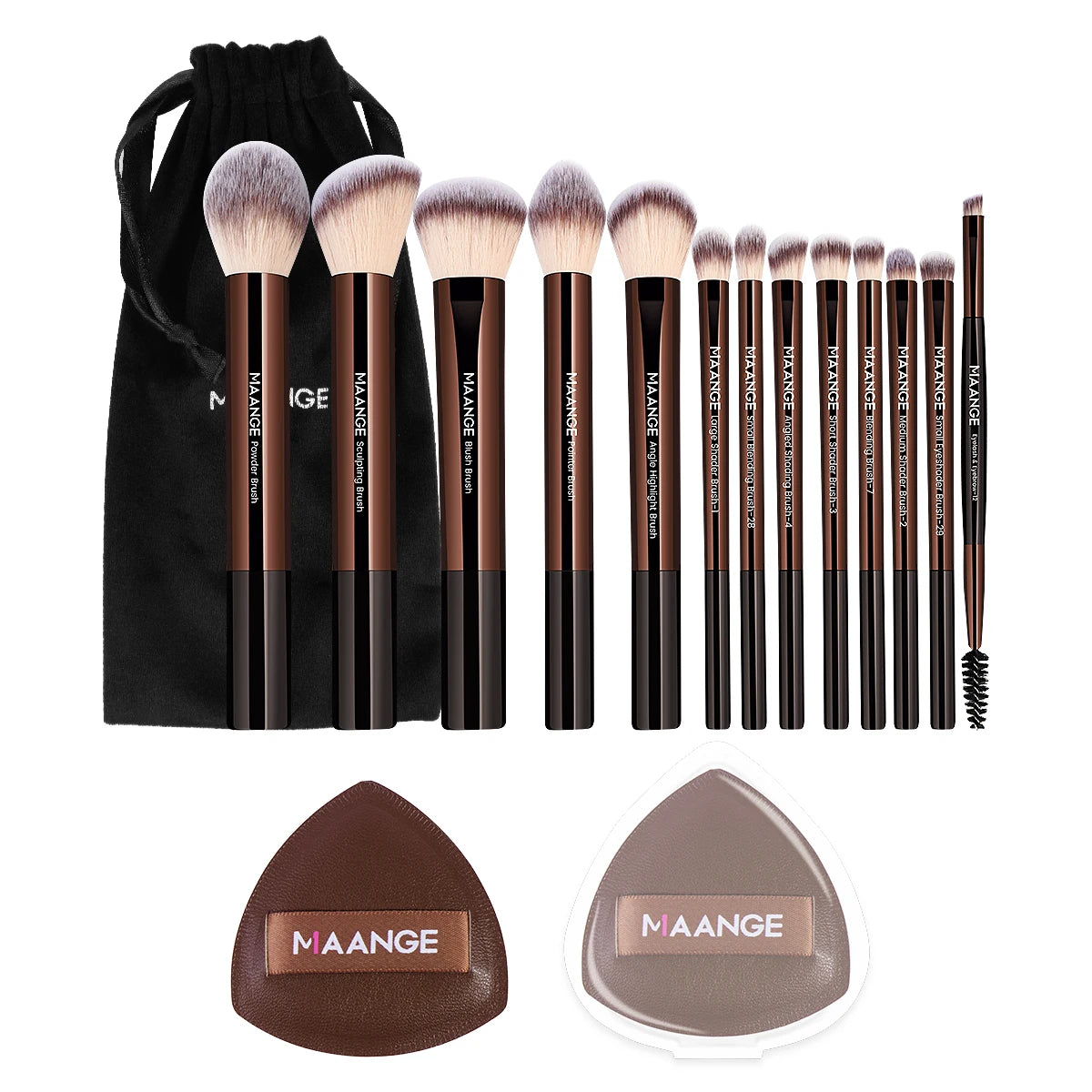 MAANGE 15 pièces outil de maquillage 13 pièces pinceaux de maquillage ensemble fond de teint poudre Blush fard à paupières brosse 2 pièces coussin d'air bouffée beauté mélange