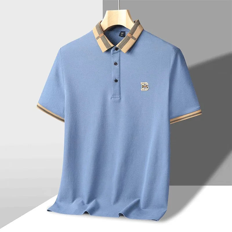 Marque de luxe logo polo à manches courtes hommes été nouveau haut de gamme en soie coton respirant Paul T-shirt mode décontracté vêtements pour hommes - Lencensa 