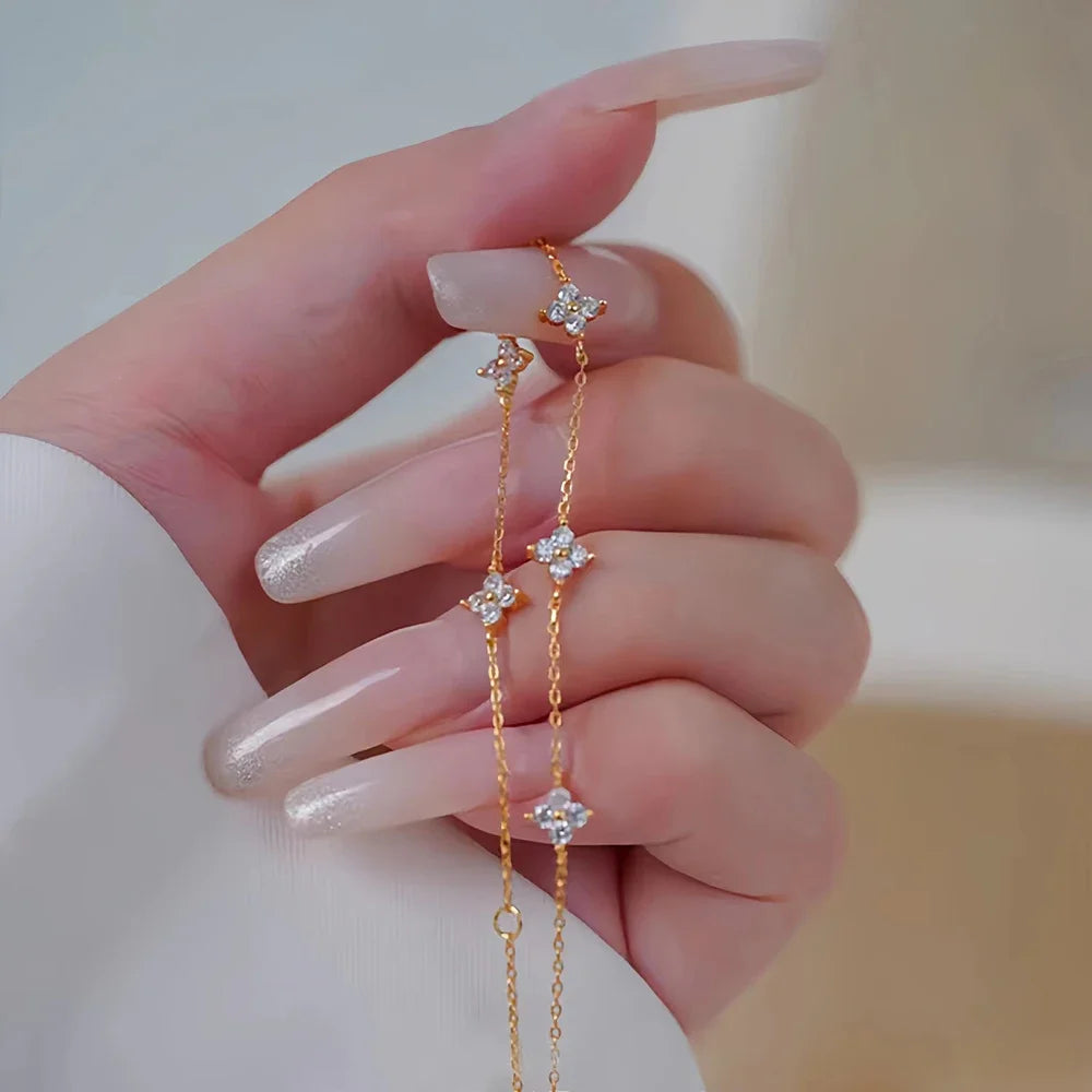 Colliers en acier inoxydable et Zircon pour femmes, plaqué or 18 carats, chaîne à quatre feuilles d'herbe, bijoux de luxe, cadeau, nouvelle collection