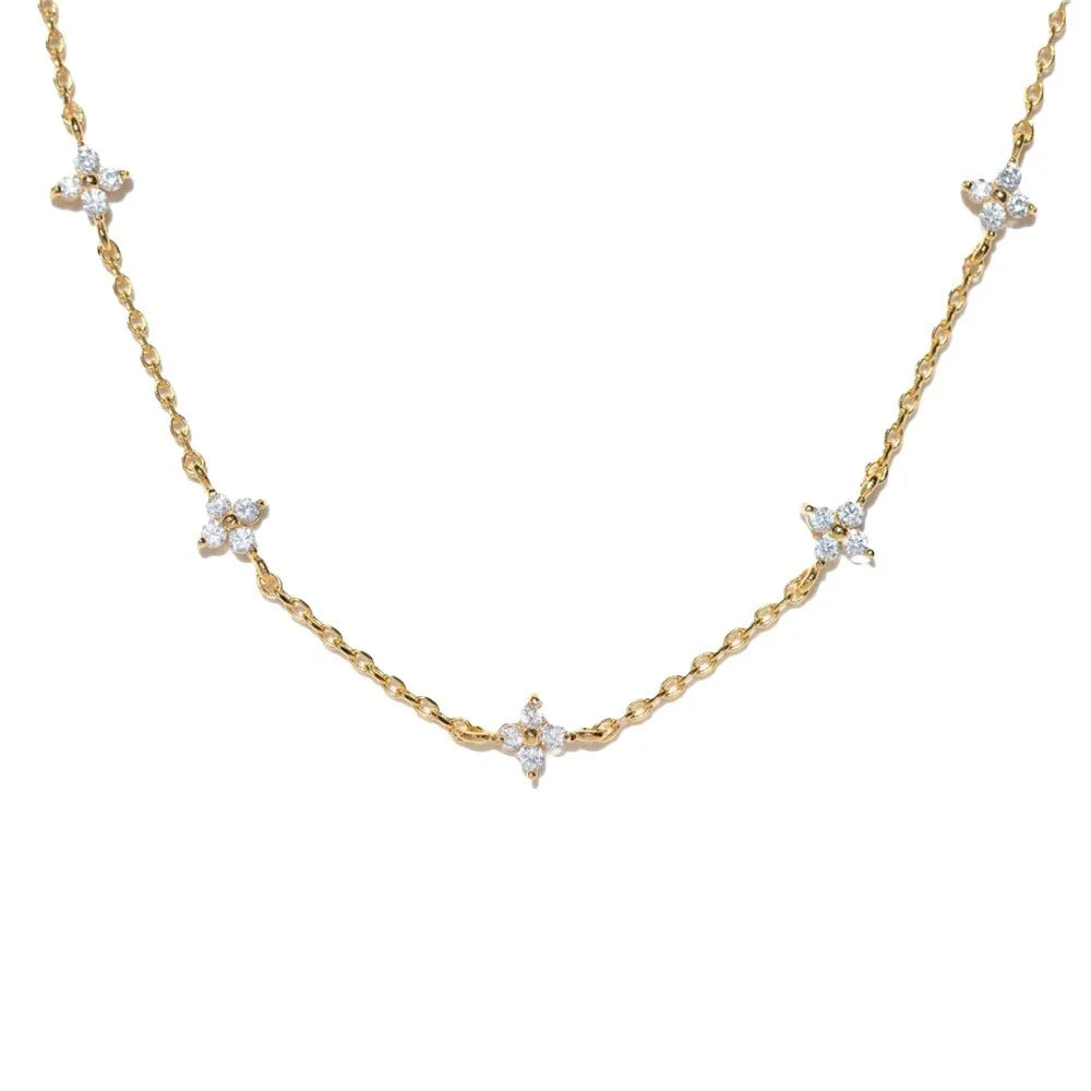 Colliers en acier inoxydable et Zircon pour femmes, plaqué or 18 carats, chaîne à quatre feuilles d'herbe, bijoux de luxe, cadeau, nouvelle collection