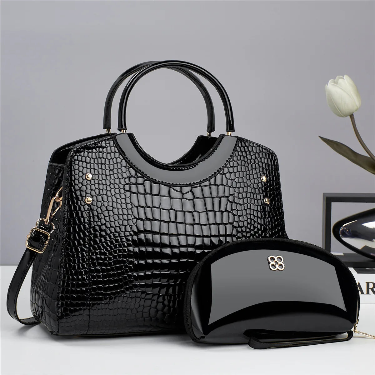 Sac à main décontracté en cuir brillant pour femmes, fourre-tout de luxe de styliste, grande capacité, sacs de marque pour dames