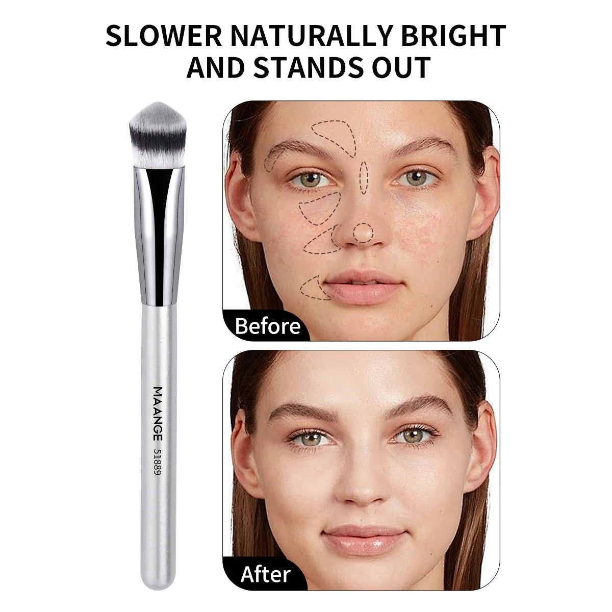 MAANGE 4 pièces ensemble de pinceaux de maquillage principaux pinceaux de fond de teint à dessus plat pinceau profilé coudé outil de maquillage pour le visage à poils denses pour la beauté - Lencensa 