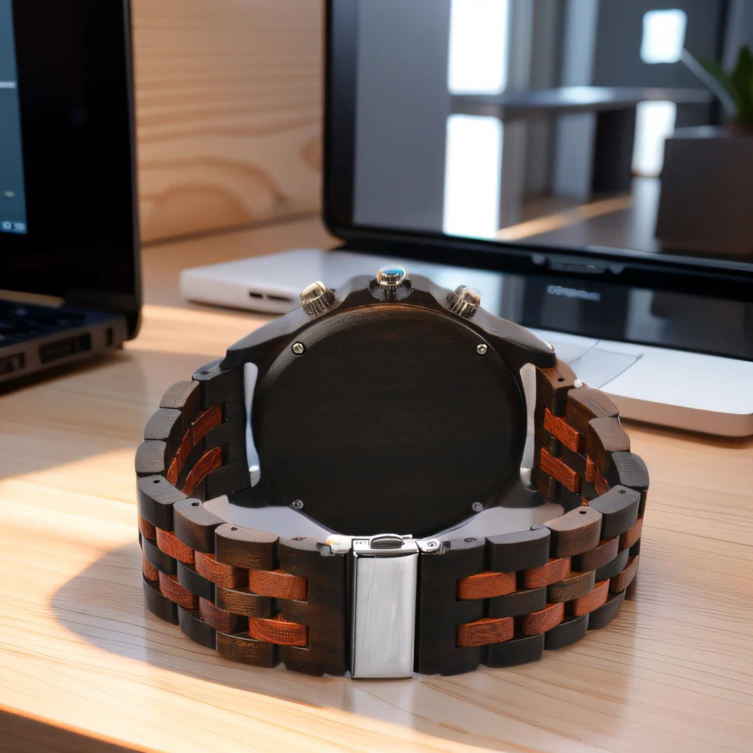 Montres-bracelets en bois pour hommes montres à Quartz de mode avec horloge Date semaine montres boîte en bois pour lui reloj hombre - Lencensa 