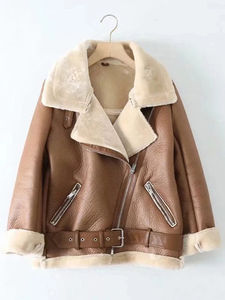 Manteau Hiver Premium Femme - Veste Cuir Fourrure Mouton Haute Qualité