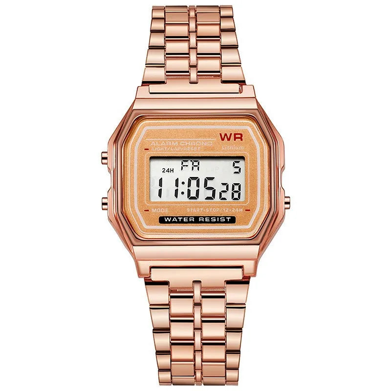 Montres de luxe en or Rose pour femmes, affichage numérique électronique, Style rétro, horloge pour hommes