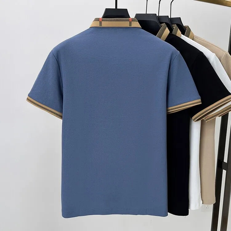 Marque de luxe logo polo à manches courtes hommes été nouveau haut de gamme en soie coton respirant Paul T-shirt mode décontracté vêtements pour hommes - Lencensa 