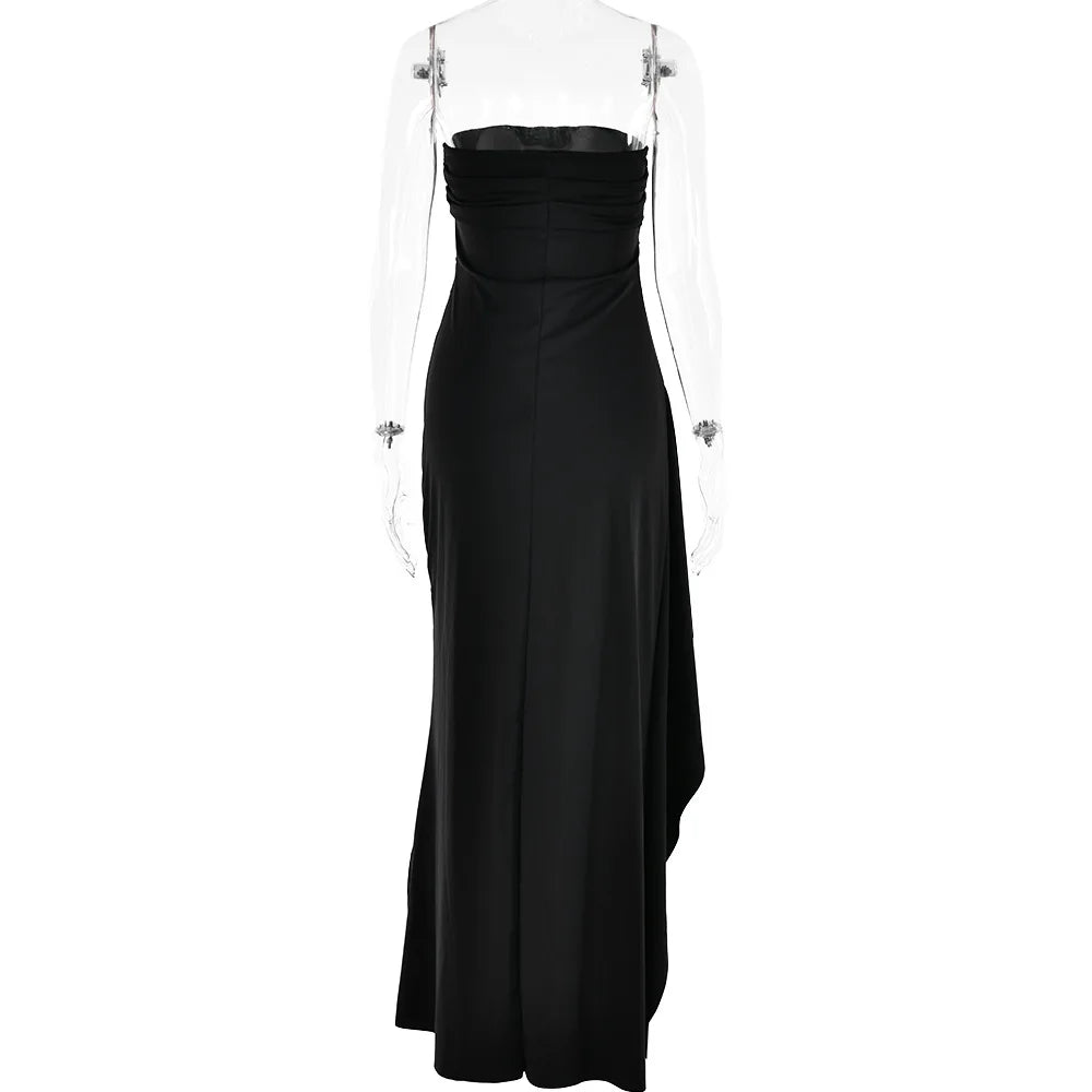 Robe Maxi fendue, épaules dénudées, élégante, taille haute, tenue de Club pour femmes, Sexy, sans bretelles, robe froncée