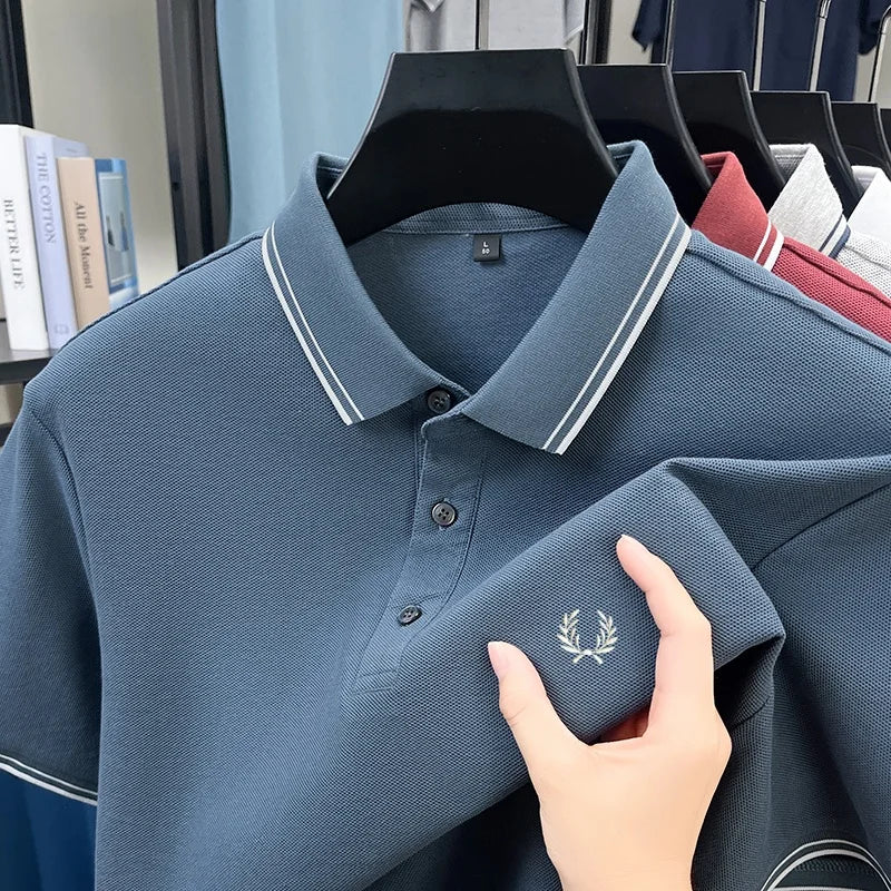 100% coton de luxe flambant neuf hommes brodé style court été confortable respirant polo affaires t-shirt style décontracté haut - Lencensa 