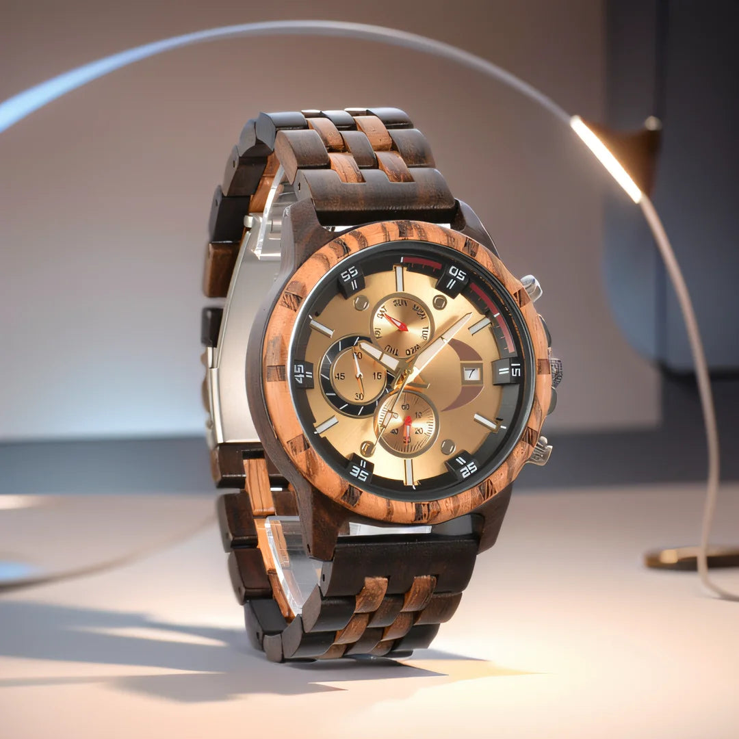 Montres-bracelets en bois pour hommes montres à Quartz de mode avec horloge Date semaine montres boîte en bois pour lui reloj hombre - Lencensa 