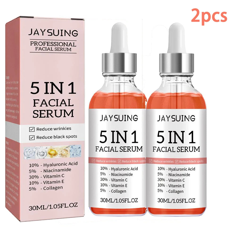 Sérum visage 5 en 1, hydratant, blanchissant, anti-déformable, anti-âge, vitamine C et acide hyaluronique pour réduire les pores, 30ml