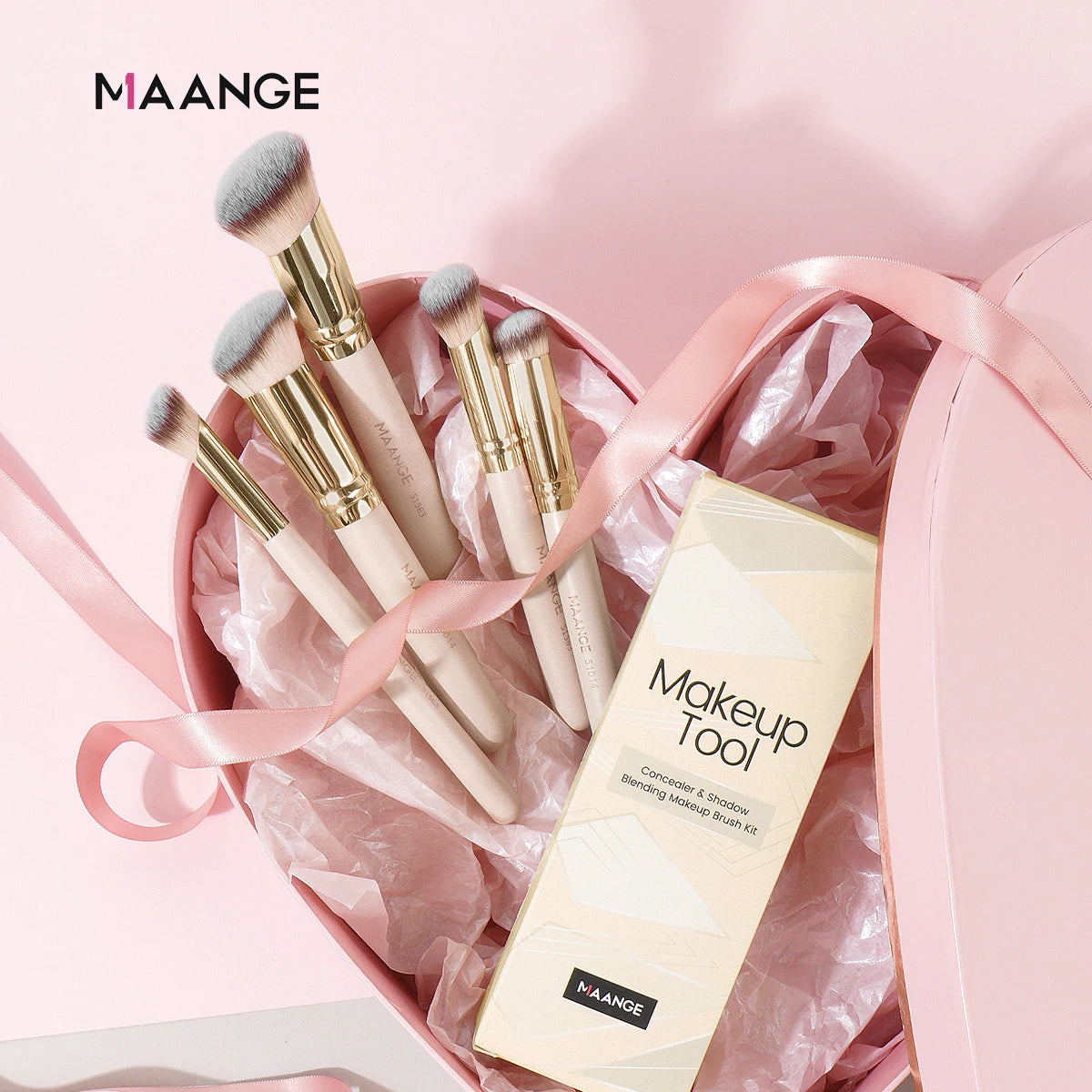 MAANGE 5 pièces pinceaux de maquillage poudre fard à joues brosse fond de teint pinceau de maquillage pinceau de Contour Portable pour voyage cadeau de saint valentin