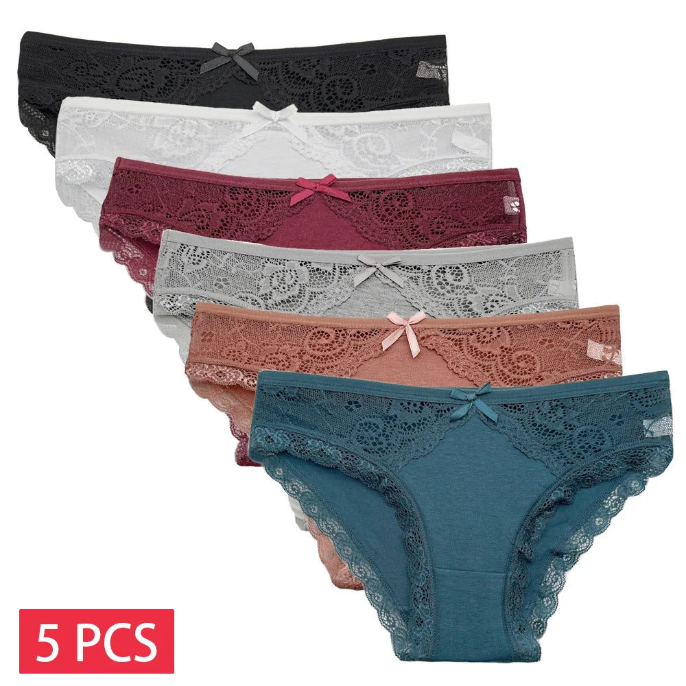 5 pièces/ensemble nouveauté taille basse dames Sexy dentelle culotte caleçon culotte pour femmes Lingerie coton slips - Lencensa 