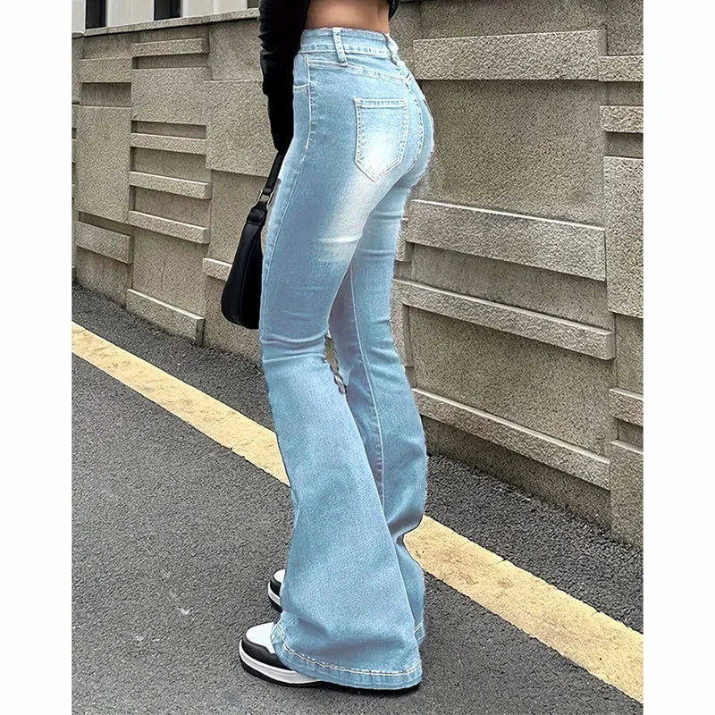 Jean Évasé Premium Femme Taille Haute - Denim Stretch Haute Qualité Bootcut