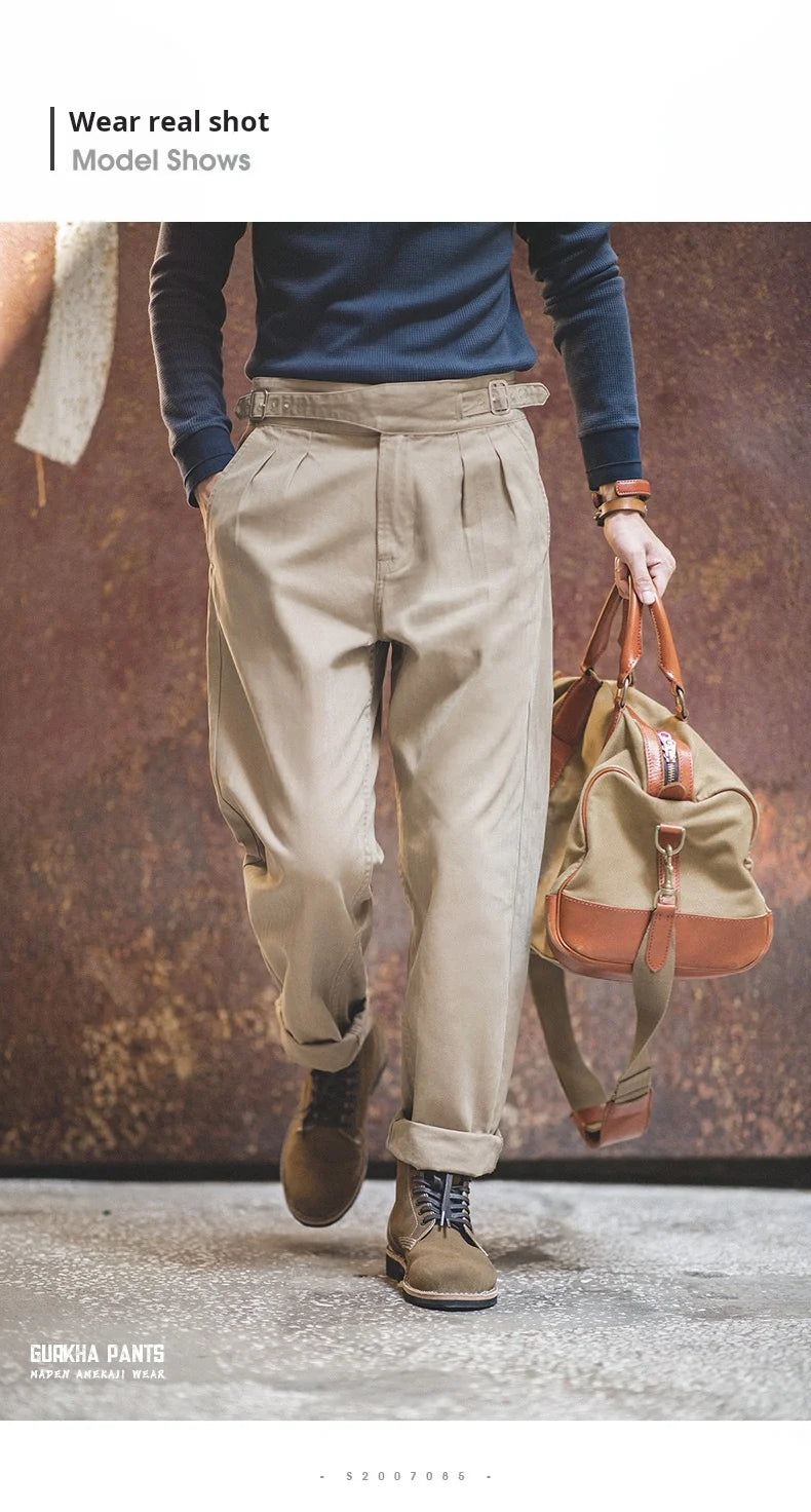 Pantalon Gurkha Homme MADEN - Cargo Vintage Coton Taille Haute Kaki - Lencensa 