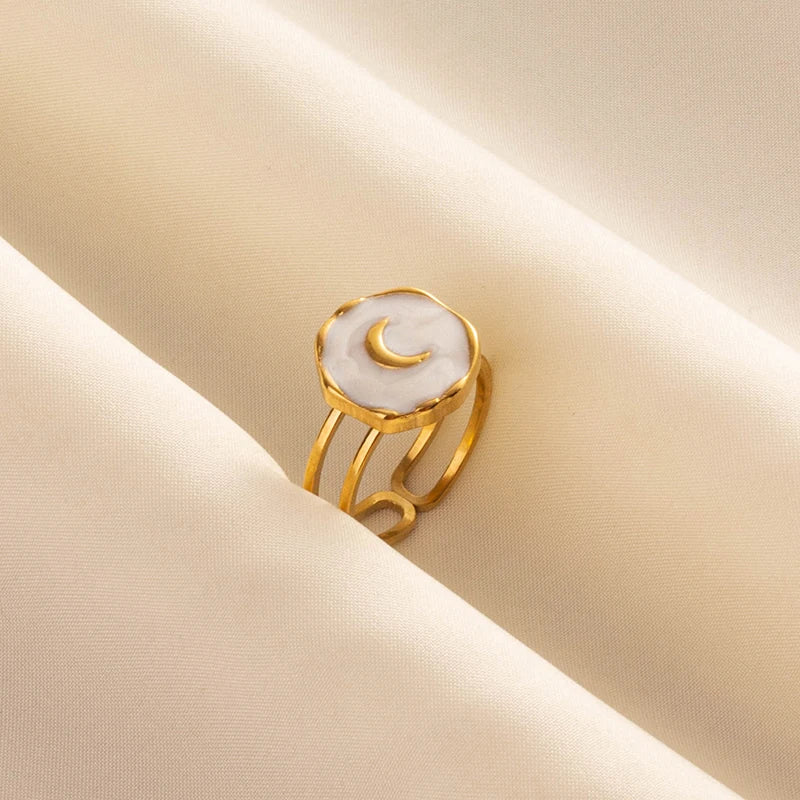 Bague en Acier Inoxydable Plaqué Or group pour Femme et Homme, Bijoux d'Anniversaire, Huile de Goutte à Goutte Blanche, Étoile, Cœur, Œil, Ouvert, Réglable, Vintage