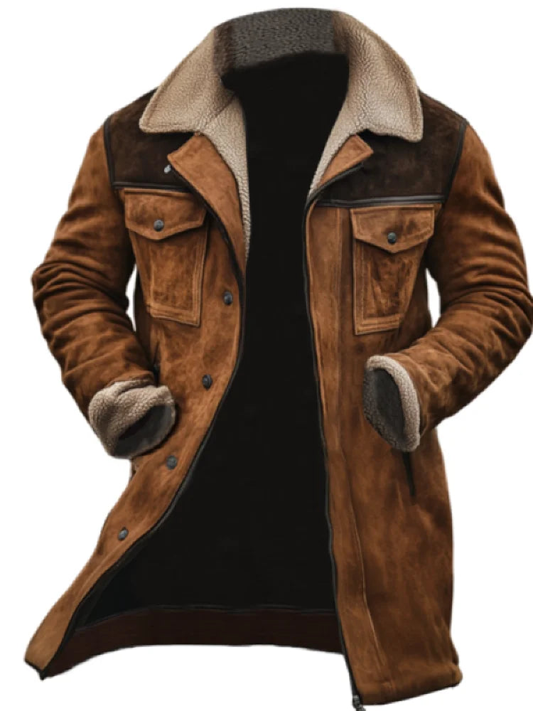Veste Daim Premium Lencensa - Vintage Polaire Agneau Multi-Poches - Qualité Exceptionnelle