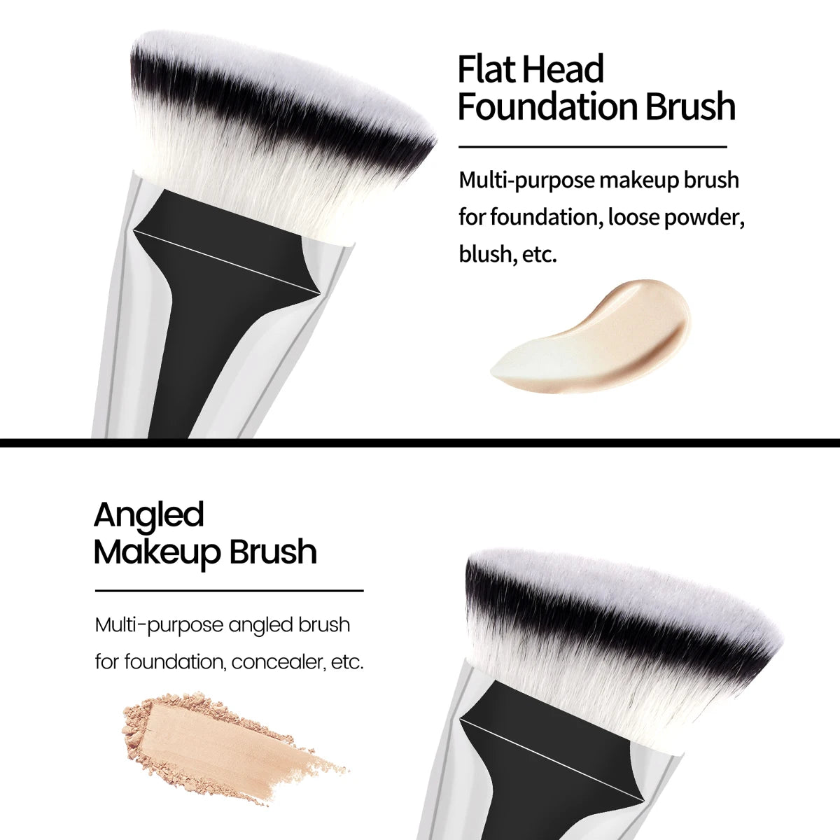 MAANGE 4 pièces ensemble de pinceaux de maquillage principaux pinceaux de fond de teint à dessus plat pinceau profilé coudé outil de maquillage pour le visage à poils denses pour la beauté - Lencensa 