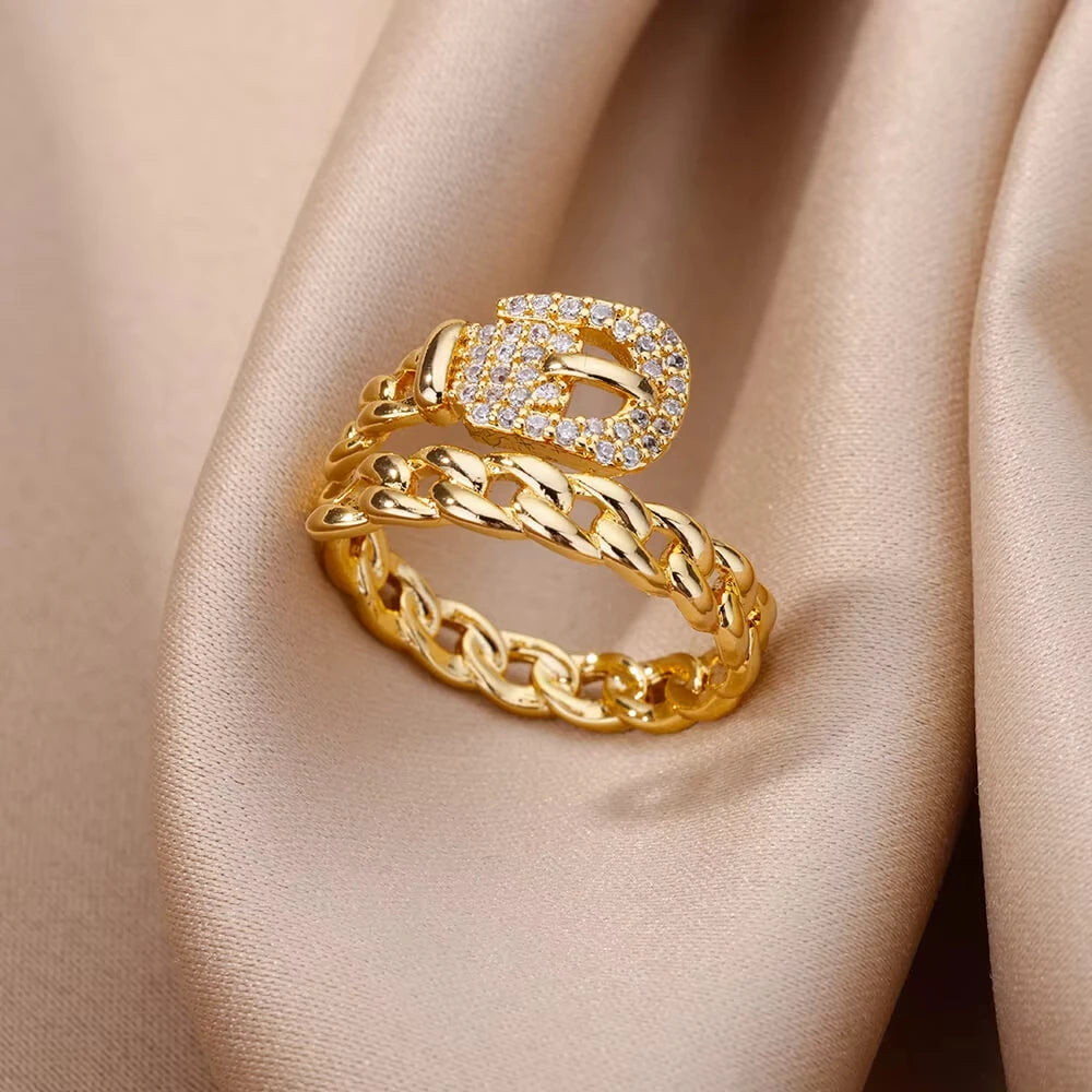 Bagues géométriques en acier inoxydable et Zircon pour femmes, bijoux de luxe, mauvais œil, couleur or, réglables, tendance, cadeau esthétique de mariage