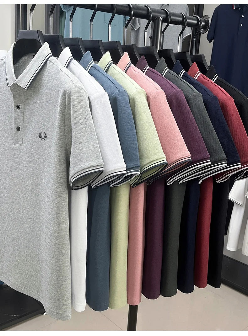 100% coton de luxe flambant neuf hommes brodé style court été confortable respirant polo affaires t-shirt style décontracté haut - Lencensa 