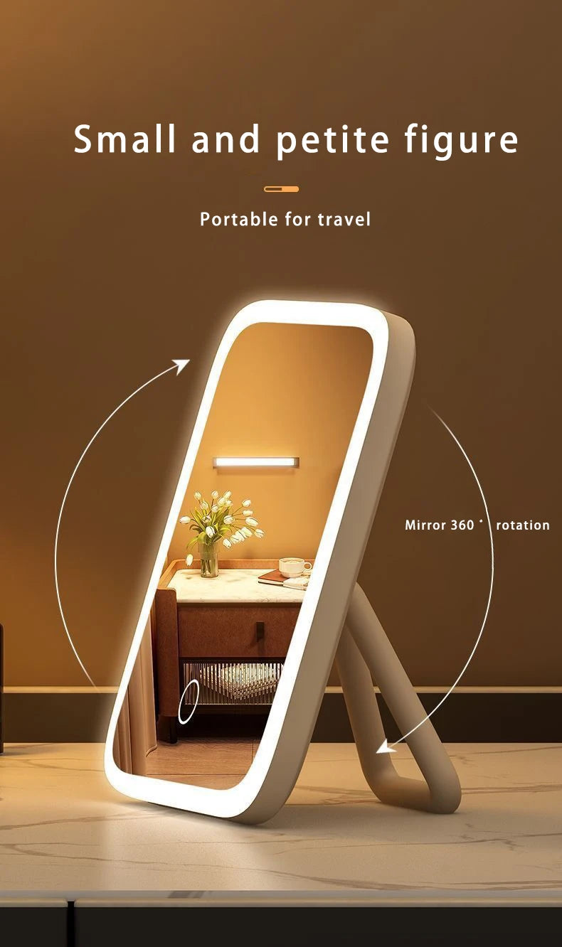Miroir de maquillage portable, lumière de couleur réglable, lumière de maquillage, lampe de miroir sans fil, lampe de remplissage, Rotation rechargeable - Lencensa 