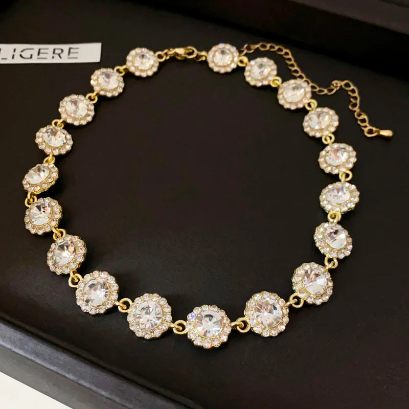 Rotterdam Kly-Collier Ras du Cou avec Strass Colorés, Géométrique, Rond, Carré, Clip, Bijoux de Mariage pour Femme Patiente