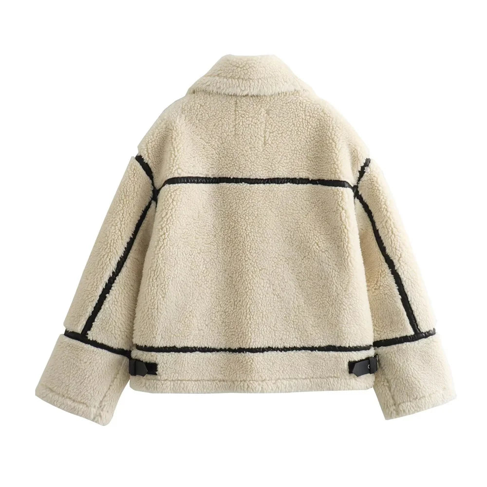 Veste Moto Femme avec Fourrure Artificielle - Manteau Style Européen Automne 2024