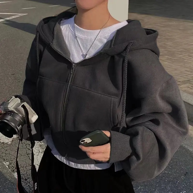 Sweat à Capuche Femme Court - Hoodie Streetwear Y2K Automne Hiver