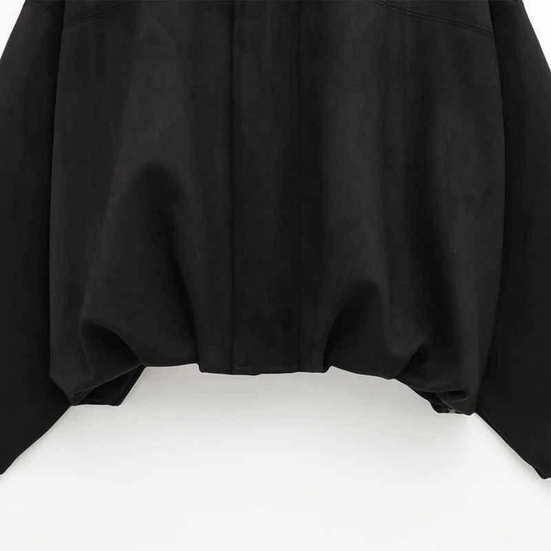 Veste Bomber Femme en Daim - Fermeture Éclair Revers Manches Longues - Lencensa 