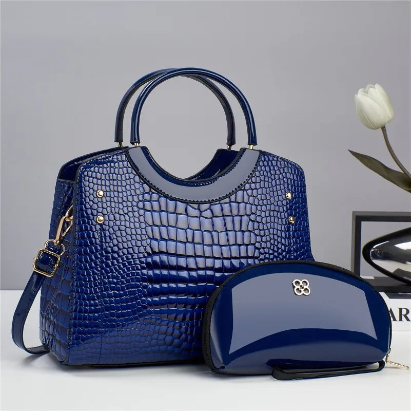 Sac à main décontracté en cuir brillant pour femmes, fourre-tout de luxe de styliste, grande capacité, sacs de marque pour dames
