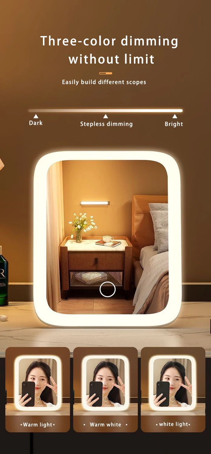 Miroir de maquillage portable, lumière de couleur réglable, lumière de maquillage, lampe de miroir sans fil, lampe de remplissage, Rotation rechargeable - Lencensa 