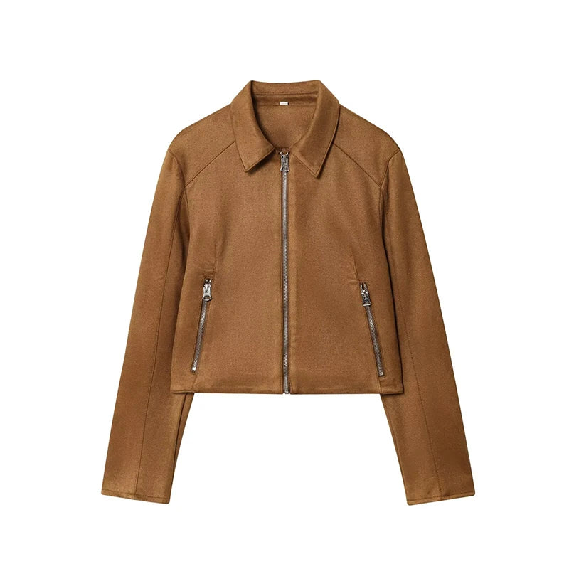 RAFZNB  lencensa femmes vestes courtes manteaux automne hiver mode fermeture éclair décoration à manches longues manteaux Streetwear vêtements de dessus pour femmes hauts