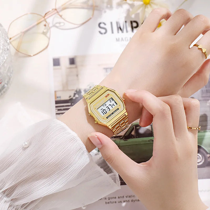 Montres de luxe en or Rose pour femmes, affichage numérique électronique, Style rétro, horloge pour hommes