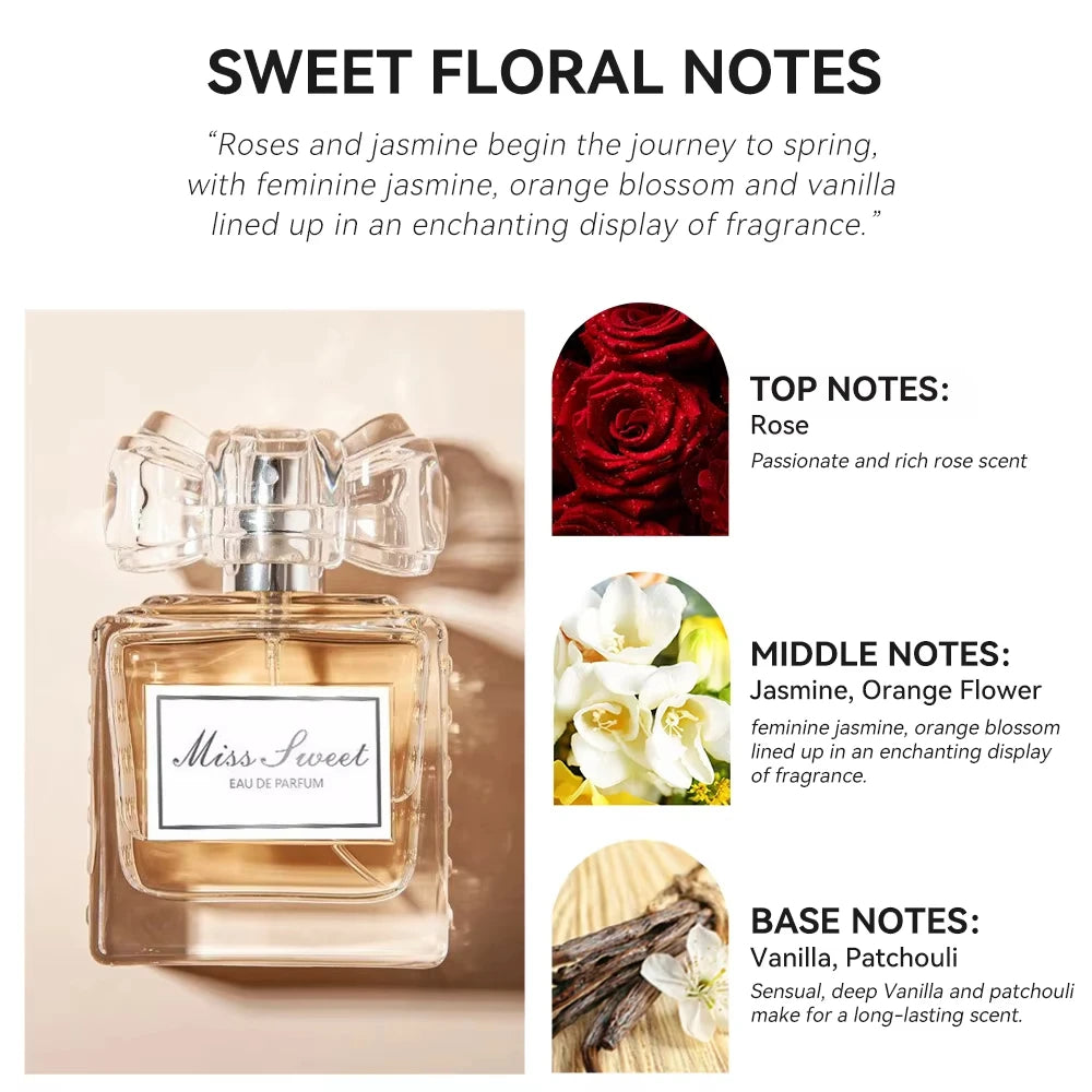 50ML 1.7FL.OZ Parfums longue durée pour femmes Notes florales romantiques Eau de Parfum pêche bergamote Rose Patchouli Parfum - Lencensa 