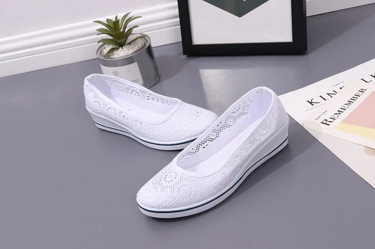 Chaussures Femme Blanches en Dentelle - Baskets Plates Respirantes Été