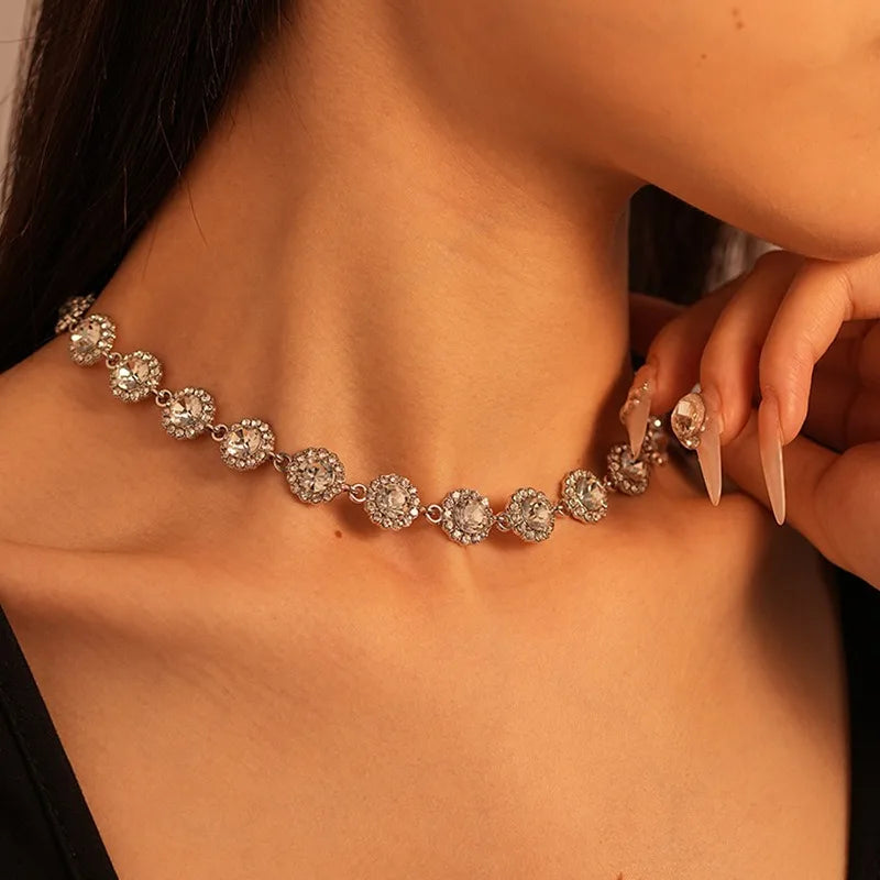 Rotterdam Kly-Collier Ras du Cou avec Strass Colorés, Géométrique, Rond, Carré, Clip, Bijoux de Mariage pour Femme Patiente