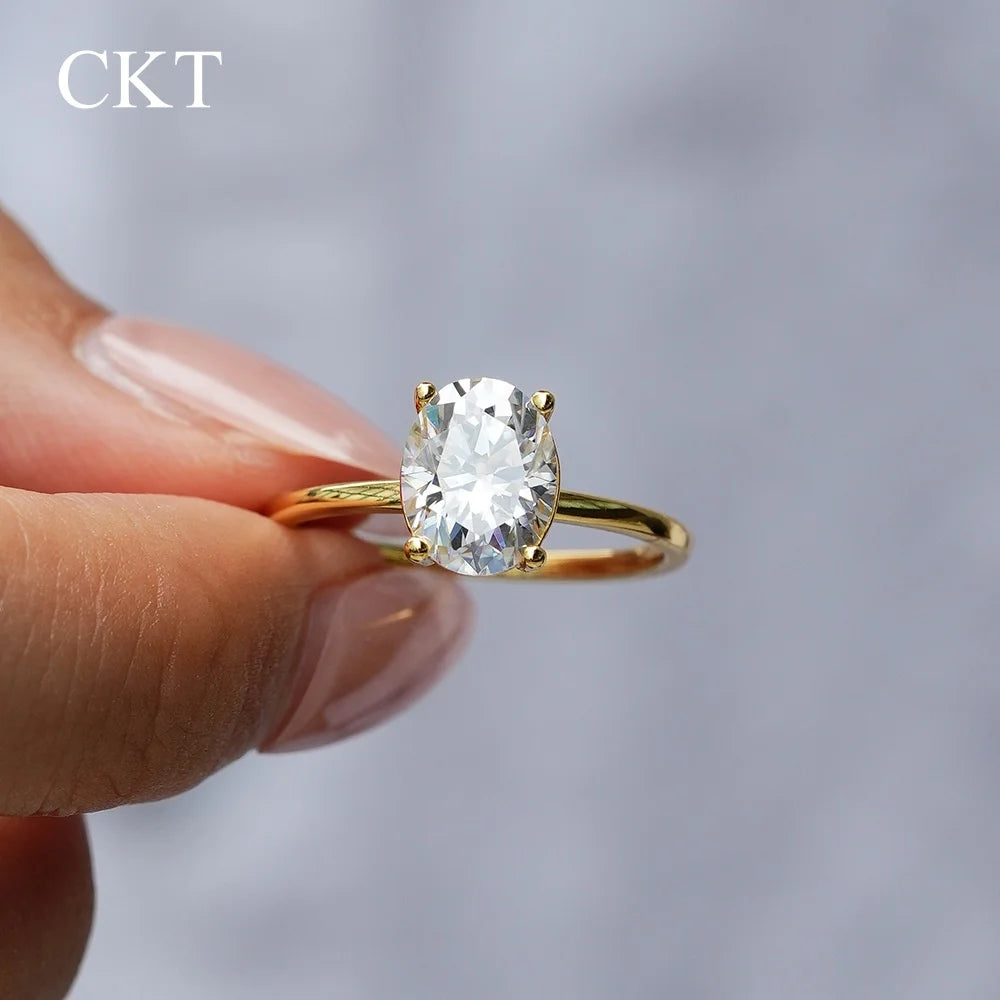 Bague Ovale Or 18K Moissanite 2ct - Sertissage 4 Griffes Premium