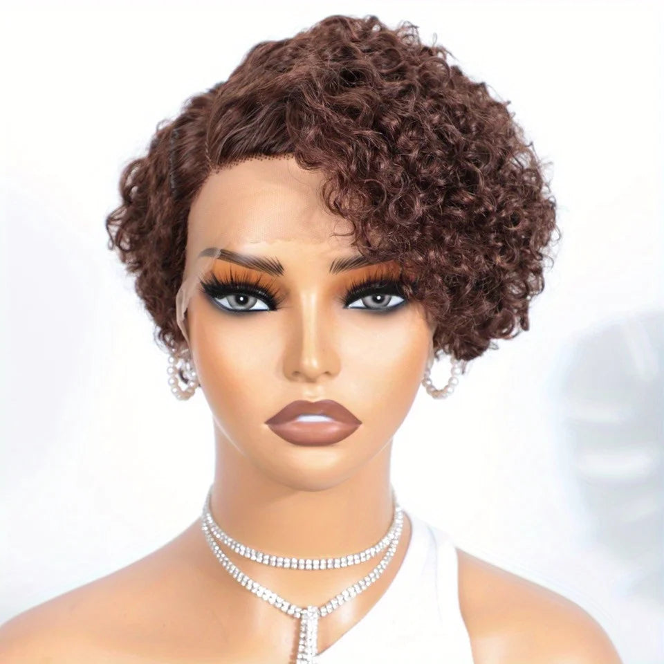 Cheveux brésiliens coupe lutin courte bouclée Bob perruque 13x6x1 t-lace avant perruque de cheveux humains profond bouclés Transparent dentelle partie perruques pour les femmes