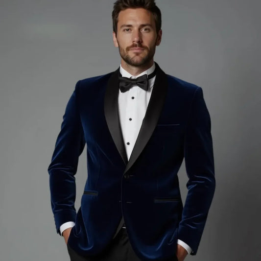 Costume Lencensa - Ensemble Velours 2 Pièces Blazer Revers Châle Homme