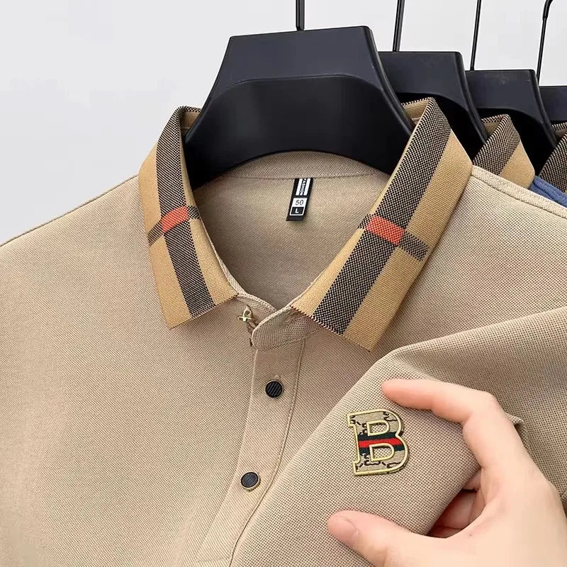 Marque de luxe logo polo à manches courtes hommes été nouveau haut de gamme en soie coton respirant Paul T-shirt mode décontracté vêtements pour hommes - Lencensa 